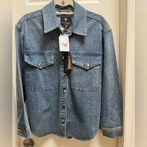 House of Harlow 1960 Oversized Rhinestone Studded Denim Shacket NWT XS